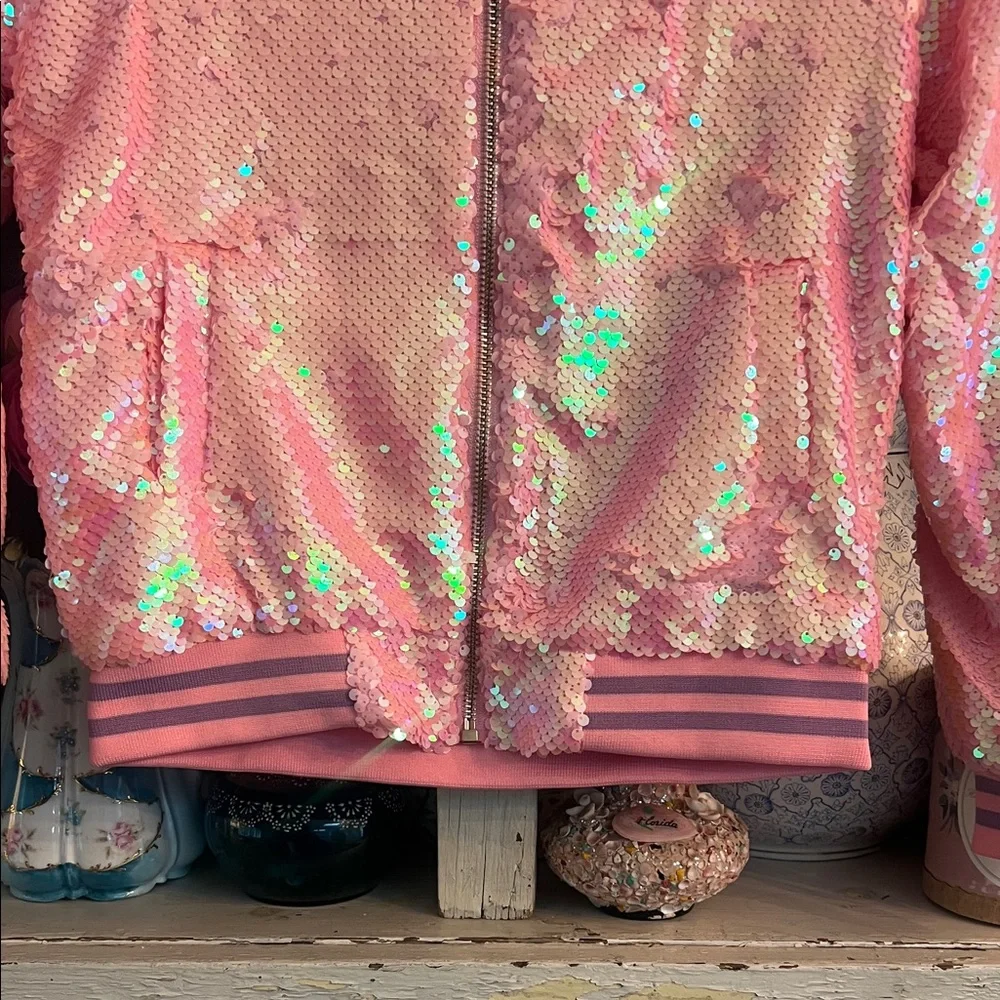 Pink Sequin Jacket with Butterfly Patches custom made by 3 wildflower designs !! - Picture 2 of 13